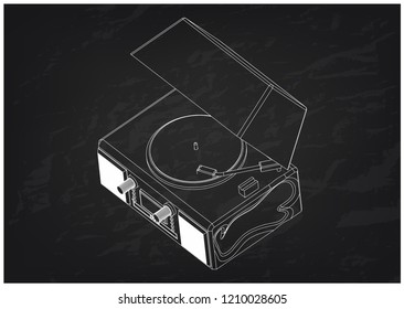 Record player on a black background. 3d model