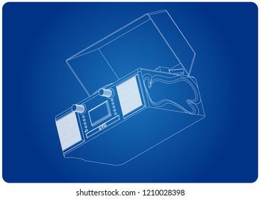 Record player on a blue background. 3d model