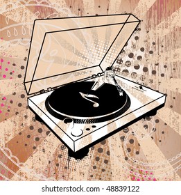 Record Player on Grunge Background