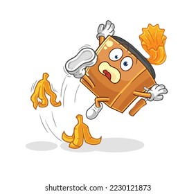 the record player slipped on banana. cartoon mascot vector