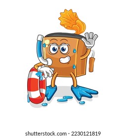 the record player swimmer with buoy mascot. cartoon vector