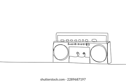 Record player, tape recorder one line art. Continuous line drawing of tape, retro, cassette, vintage, hipster, music, compact, radio, audio, player, stereo, sound, boombox, 80s, disco, 90s