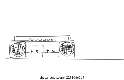 Record player, tape recorder one line art. Continuous line drawing of tape, retro, cassette, vintage, hipster, music, compact, radio, audio, player, stereo, sound, boombox, 80s, disco, 90s