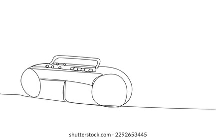 Record player, tape recorder one line art. Continuous line drawing of tape, retro, cassette, vintage, hipster, music, compact, radio, audio, player, stereo, sound, boombox, 80s, disco, 90s