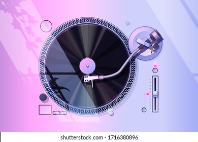 Record player vector. Vaporwave / Vapor glow Aesthetic.