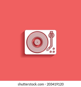 record player with vinyl record, flat icon isolated on a red background for your design, vector illustration