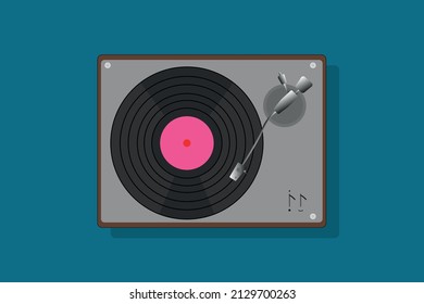 Record player with vinyl record, isolated. vector illustration.Vintage record player with retro vinyl discs. Realistic vector illustration. Vinyl player in pop art style view from above