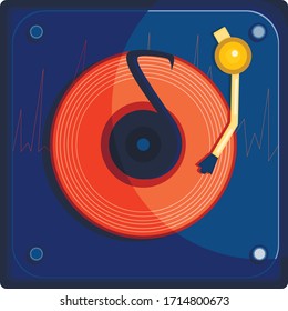 Grabador con un disco de vinilo, música