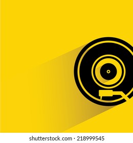 record player, vinyl record player on yellow background, flat and shadow theme design