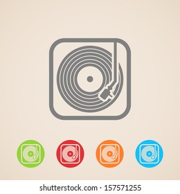 Record Player With Vinyl Record. Vector Icons 