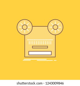 Record, recording, retro, tape, music Flat Line Filled Icon. Beautiful Logo button over yellow background for UI and UX, website or mobile application