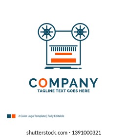 Record, recording, retro, tape, music Logo Design. Blue and Orange Brand Name Design. Place for Tagline. Business Logo template.