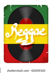 The record reggae music.Musical poster reggae.Vector illustration of a colored flag with the 
word reggae and grunge. Abstract illustration of reggae. Stock vector