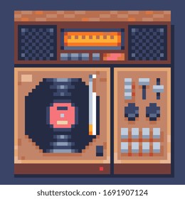 Registro. Iconos de música de estilo 80s de píxeles retro. Diseño adhesivo. Juego de video sprite de 8 bits. Icono de aplicación de música. Graba la ilustración vectorial aislada del reproductor.