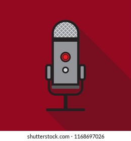 record song microphone long shadow red background