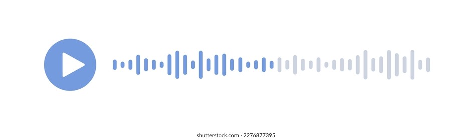 Record speech player. Mobile messenger app voice interface with play button. Audio chat soundwave line. Equalizer icon with spectrum noise. Shape of mobile talk track. Vector illustration.