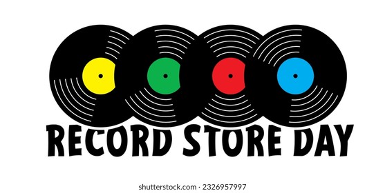 Record store day. Cartoon lp icon symbol. dj symbol. retro vinyl record album. Old music plate doodle. Phonograph, audio disk for turntable. Music recording. Gramophone label and badge.