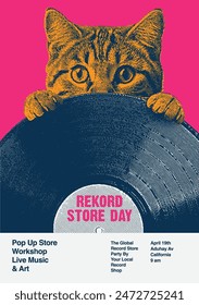 Record Store Day Event Poster Flyer Template With Cat