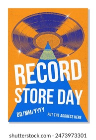 Record Store Day Poster, Music Event, Vinyl sale at Vinyl Store, special or exclusive release celebration at record stores or shops, event flyer, vector format