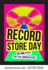 Record Store Day Poster, Music Event, Vinyl sale at Vinyl Store, special or exclusive release celebration at record stores or shops, event flyer, vector format