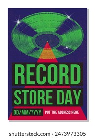 Record Store Day Poster, Music Event, Vinyl sale at Vinyl Store, special or exclusive release celebration at record stores or shops, event flyer, vector format