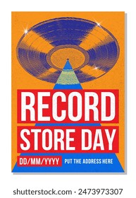 Record Store Day Poster, Music Event, Vinyl sale at Vinyl Store, special or exclusive release celebration at record stores or shops, event flyer, vector format