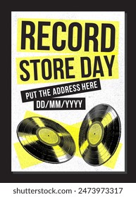 Record Store Day Poster, Music Event, Vinyl sale at Vinyl Store, special or exclusive release celebration at record stores or shops, event flyer, vector format