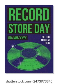 Record Store Day Poster, Music Event, Vinyl Sale im Vinyl Store, besondere oder exklusive Freigabe-Feier in Plattenläden oder Geschäften, Event-Flyer, Vektorgrafik-Format