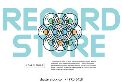 Record Store Idea Minimalistic Contemporary Flat Cool Line Art Website Cover Image. Website Header. Web Banner. Vector Design. 