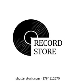Record store music black vinyl logo design template for business company and corporate