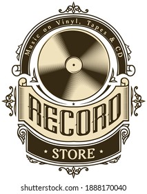 Record store shop - monochrome retro label 