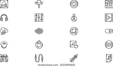 Aufnahme Studio-Icons Hochwertige Vektorsymbol-Kollektion mit editierbarem Strich. Ideal für professionelle und kreative Projekte.