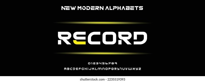 RECORD Unique and Minimal Tech Letter set for your new startup. Creative and original font logo design. Gaming and sports vector typeface