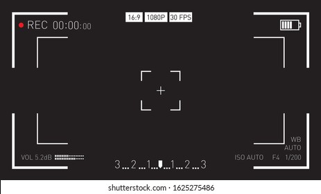 Record video snapshot photography. Video camera viewfinder template. Video rec screen. Video recording screen on a transparent background