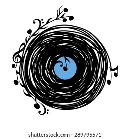 Record, vinyl disc, music, note, clef