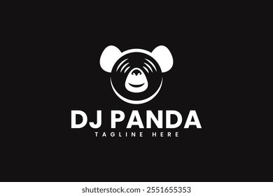 record vinyl disc with wild panda or bear head shape modern logo design template for music instrument and entertainment company business  