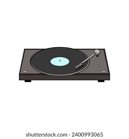 Plattenspieler-Cartoon. Musik-Drehtisch, Retro dj, Grammophon alte Platte Vinyl-Player-Zeichen. einzelne Vektorgrafik-Vektorgrafik