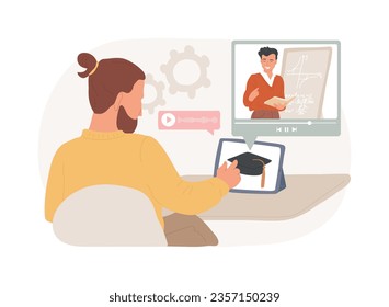 Recorded classes isolated concept vector illustration. Podcast courses, audio video recording class access, online education, elearning, lecture on tablet, training courses vector concept.