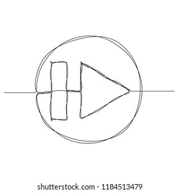 The recorder button "rewind farther" is drawn by one black line on a white background. Continuous line drawing. Vector illustration