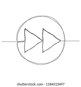 The recorder button "rewind farther" is drawn by one black line on a white background. Continuous line drawing. Vector illustration