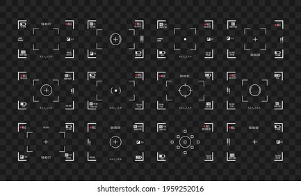 Recorder cam display, rec viewfinders screen for movie recording preview vector set.