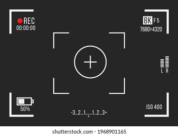 Recorder cam display, rec viewfinders screen for movie recording preview vector set.