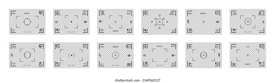Recorder Cam Display, Rec-Sucher-Bildschirm für Film-Recording-Vorschau-Vektorset. Videoaufzeichnungsbildschirme auf transparentem Hintergrund. 