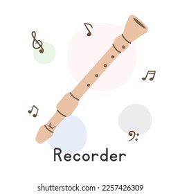 Recorder clipart cartoon style. Simple flute recorder woodwind instrument flat vector illustration. Wind instrument hand drawn doodle style. Recorder vector design