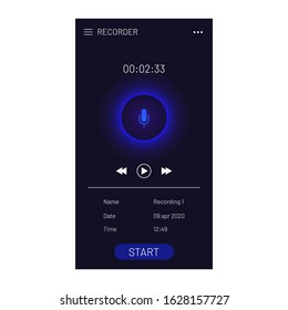 Recorder concept design for mobile interface app. Ui digital sound record