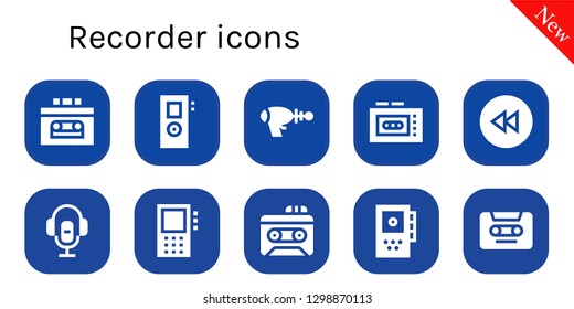  recorder icon set. 10 filled recorder icons. Simple modern icons about  - Recorder, Blaster, Rewind, Voice Dictaphone, Cassette