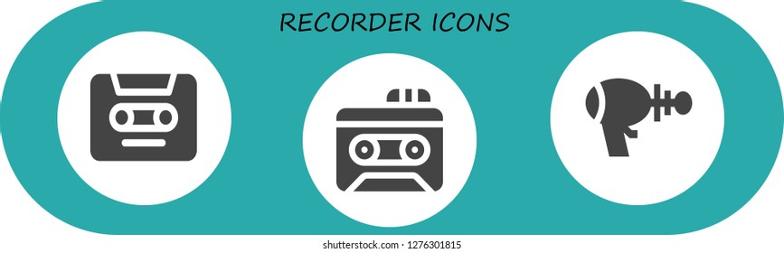  recorder icon set. 3 filled recorder icons. Simple modern icons about  - Cassette, Recorder, Blaster