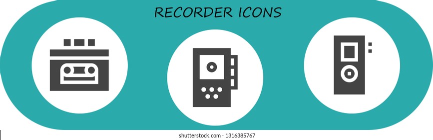recorder icon set. 3 filled recorder icons.  Collection Of - Recorder