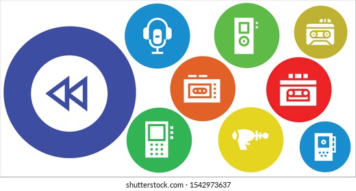 recorder icon set. 9 filled recorder icons.  Simple modern icons about  - Rewind, Voice recorder, Dictaphone, Blaster