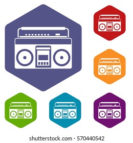 Recorder icons set rhombus in different colors isolated on white background